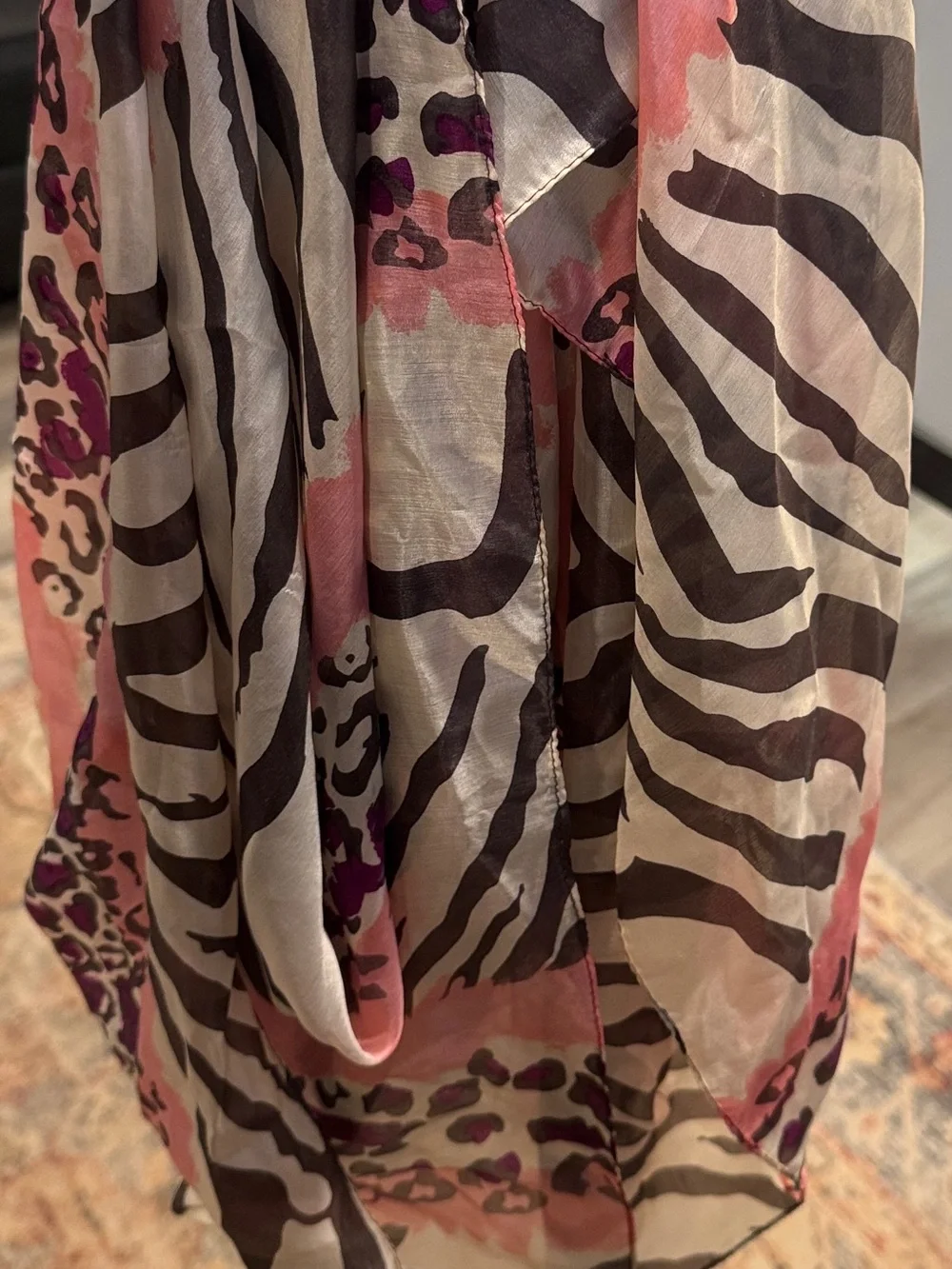 Zebra Stripe and Pink Leopard Print 100% Silk Head or Neck Scarf - 70”x43”